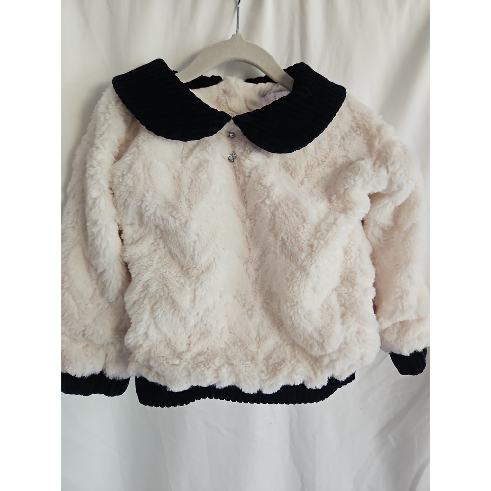 RZ by Rachel Zoe Girls 4T Ivory Faux Fur Pullover Navy Velvet Collar Sweater
